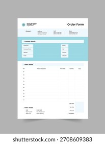 Plantilla de hoja de formulario de pedido minimalista