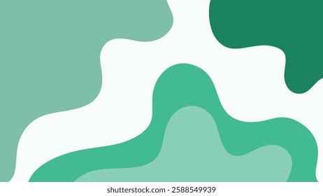 Minimalist organic abstract background vector illustration with colorful pastel waves of green and beige. Suitable for cover, card, presentation, banner, and home decor template design.