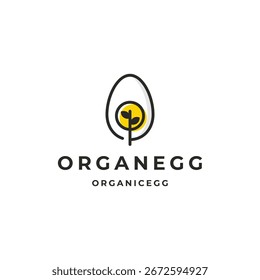 Logotipo de ovo orgânico minimalista com um broto dentro de uma forma de ovo, design vetorial moderno.