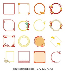 Minimalist oriental border frame set. Vector gold and red linear geometric shapes for Chinese New Year text decoration