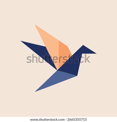 Minimalist origami bird taking flight logo design in cmyk colors