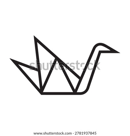 Minimalist origami crane icon, simple geometric paper bird symbol for design