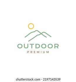 minimalist outdoor peak hill mount with sunset logo