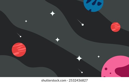 Minimalist Outer Space Illustration with Planets and Stars