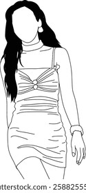 Minimalist Outline Artwork of a Woman in Fashionable Dress