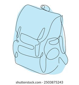 A minimalist outline of a backpack against a soft light blue backdrop, highlighting its essential features and design.