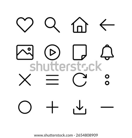 Minimalist Outline Basic Interface Symbol and Icon Collection Pack Set