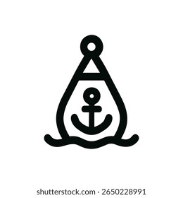 Minimalist Outline Buoy With Anchor Line Style Maritime Icon