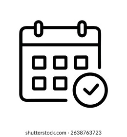 Minimalist Outline Calendar with Checkmark Symbol for Event and Reminder Icon