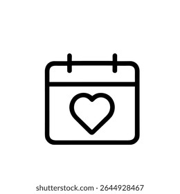 Minimalist Outline Calendar with Heart Shape Detail Appointment Date Icon