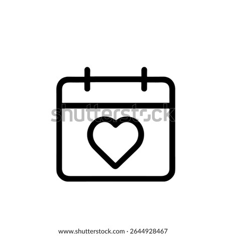 Minimalist Outline Calendar with Heart Shape Detail Appointment Date Icon