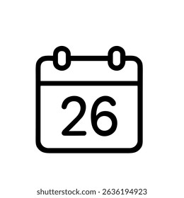 Minimalist Outline Calendar with Number 26 for Date Reminder Icon