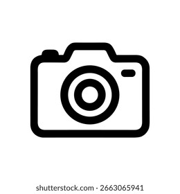 Icono de dispositivo de cámara de contorno minimalista para Fotografía y redes sociales