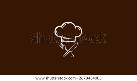 A minimalist outline of a chef hat crossed with a fork and knife, symbolizing culinary arts and fine dining.