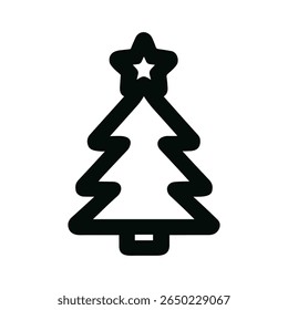 Minimalist Outline Christmas Tree with Star Festive Holiday Season Icon