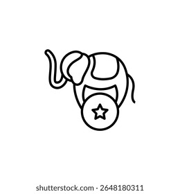 Minimalist Outline Of Circus Elephant Balancing A Star On A Ball
