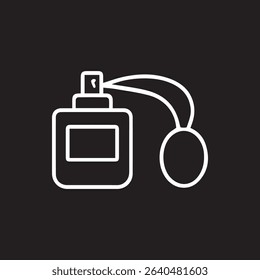 Minimalist outline of a classic perfume bottle with an atomizer bulb ideal for beauty cosmetic or fragrance themes on a black background