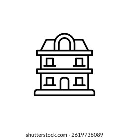 Minimalist outline of a classic two-story building with rooftop design