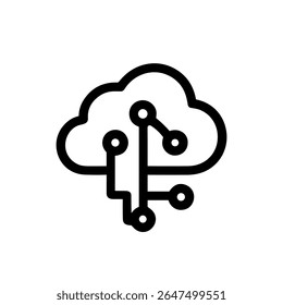Minimalist Outline Cloud Data Connection Computing Network Icon Illustration
