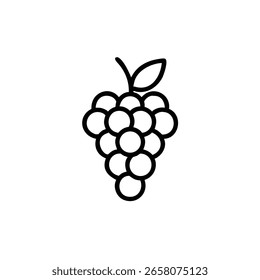 Minimalist outline cluster grapes with stem leaf fruit food