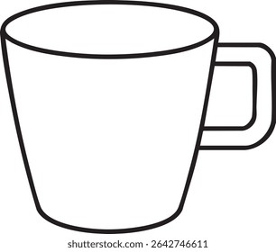A minimalist outline of a coffee mug with a handle, rendered in black lines on a white background.