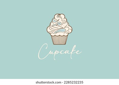 Minimalist Outline Cupcake, Modern Dessert Illustration