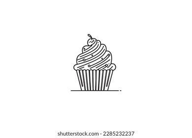 Minimalist Outline Cupcake, Modern Dessert Illustration