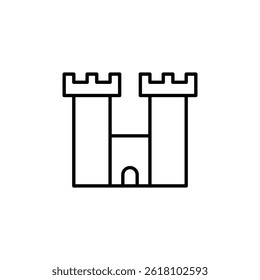 Minimalist Outline Depiction of a Fortified Castle Structure on White