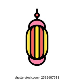 Minimalist outline design of a modern Eid lantern with vibrant colors, perfect for Islamic celebrations and decorative projects.