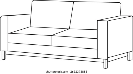 Minimalist outline design of a modern sofa, perfect for interior concepts, furniture catalogs, and architectural visuals. Clean lines and contemporary style.