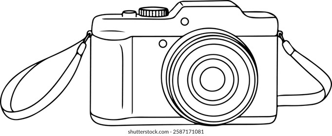 Minimalist Outline of Digital Camera with Strap Icon