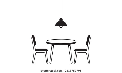 Minimalist Outline of a Dining Table and Two Chairs Under a Hanging Pendant Lamp Spotlight