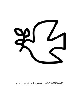Minimalist Outline Dove with Olive Branch Peace Symbol Shape Icon
