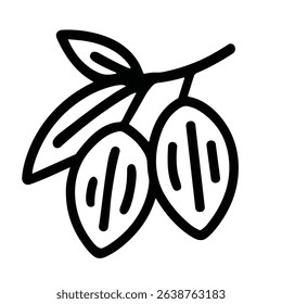 Minimalist Outline Drawing Cocoa Pods on Branch Food Ingredient Illustration