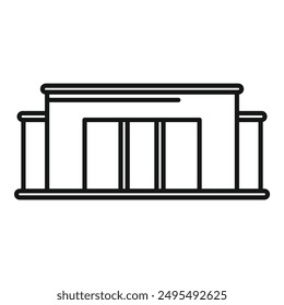 Minimalist outline drawing of a contemporary building facade featuring large windows and prominent columns