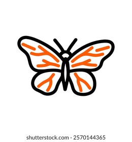 Minimalist Outline Drawing of Monarch Butterfly With Orange Design Features