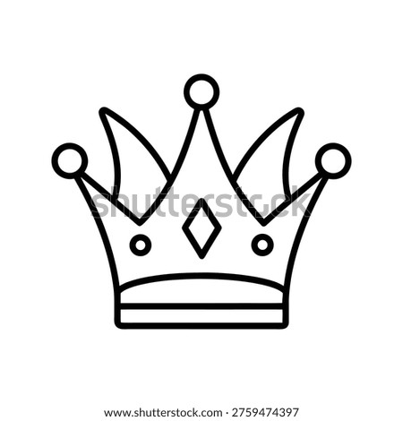 A minimalist outline drawing of a royal crown, presented on a plain white backdrop. This iconic symbol represents monarchy, leadership, or achievement, suitable for various design and conceptual uses.