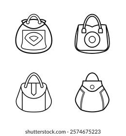 Minimalist Outline Drawing Set of Elegant Handbag Icon Silhouettes