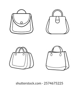 Minimalist Outline Drawing Set of Elegant Handbag Icon Silhouettes
