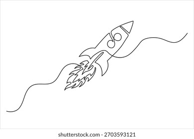 Minimalist outline drawing of a space launch symbol