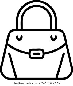 A minimalist outline drawing of a stylish handbag with a handle and a clasp in a simple design style