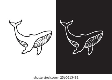 Minimalist Outline Drawing of a Whale with Elegant Line Details
