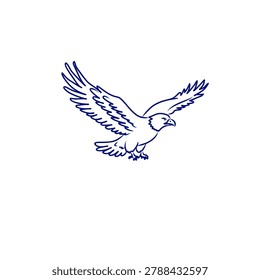 Minimalist outline of eagle in flight on white background