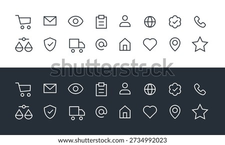 Minimalist Outline E-commerce Icon Set. Linear Online Store Interface Symbols.
