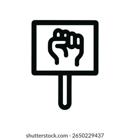 Minimalist Outline Fist on Protest Sign, Human Hand Raised Up Icon