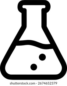 Minimalist Outline Flask with Liquid and Bubbles Science Lab Icon