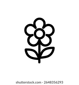 Minimalist Outline Flower with Stem and Leaves Simple Decoration Element Icon