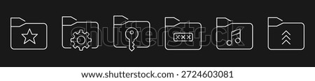 Minimalist Outline Folder Icon Set Featuring Star, Settings, Security Key, Password, Music, and Upload Symbols for UI UX Design