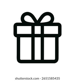Minimalist Outline Gift Box with Ribbon Bow Decoration Icon Illustration