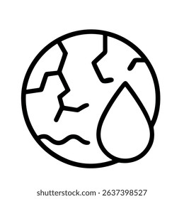 Minimalist Outline Globe with Crack and Water Drop Icon Illustration